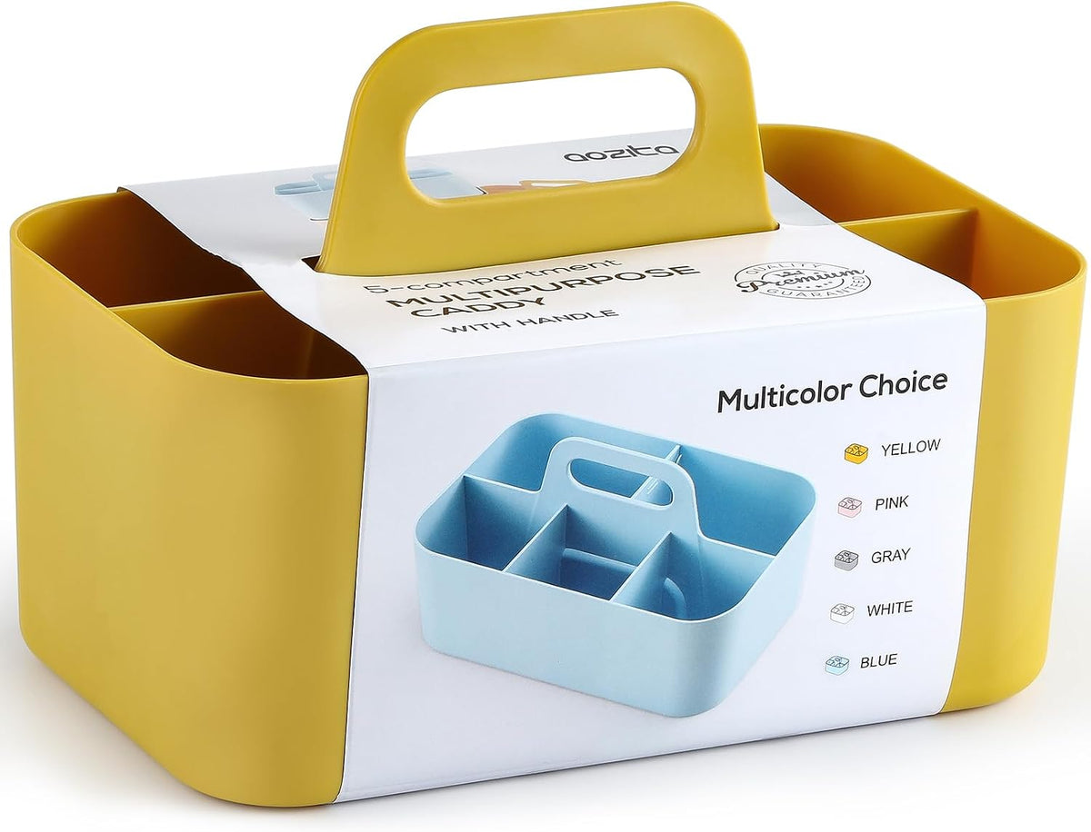Multiuse Caddy Organizer with Handle, Portable Divided Plastic Tote Bin - Art Craft, Stationary Pen Marker Crayons, Makeup Hair Supplies Storage - Bathroom, Classroom, Dorm, Office, Desk Holder -Black