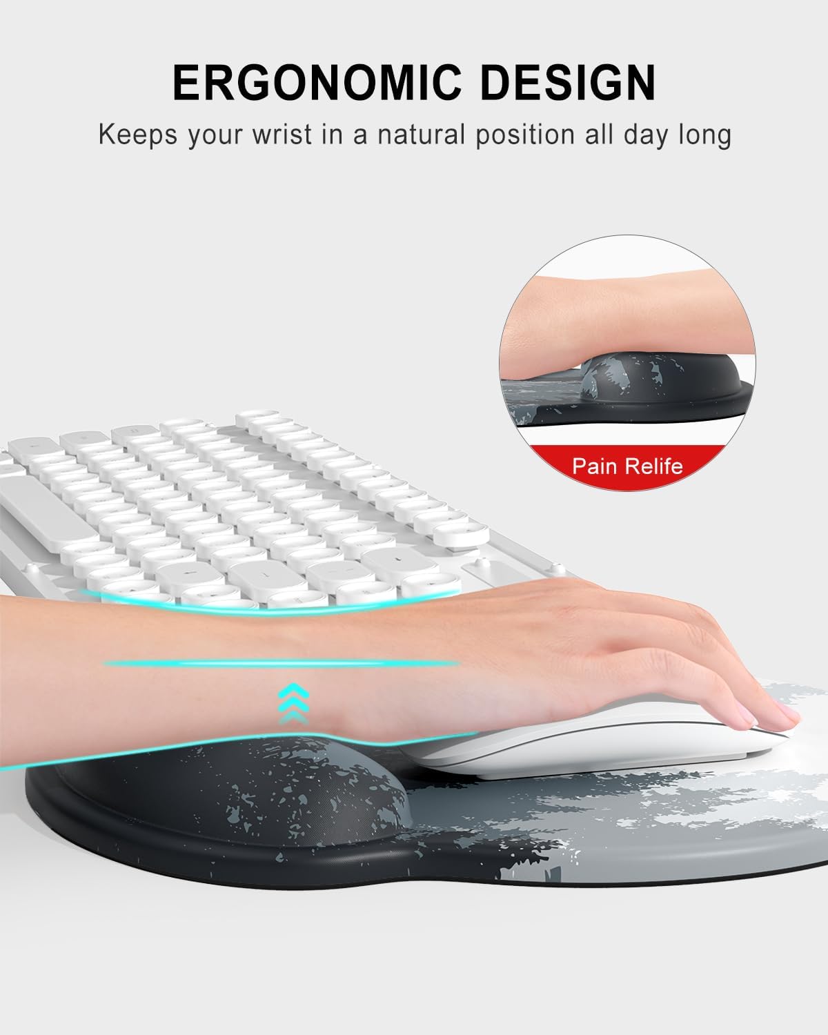 Ergonomic Mouse Pad with Wrist Rest, Comfortable Silicone Non-Slip Computer Pain Relief Gel Mouse Mat with Wrist Support for Gaming, Work, Office, Women & Men, Cute Pattern, Beige