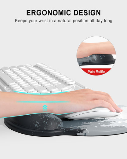 Ergonomic Mouse Pad with Wrist Rest, Comfortable Silicone Non-Slip Computer Pain Relief Gel Mouse Mat with Wrist Support for Gaming, Work, Office, Women & Men, Cute Pattern, Beige