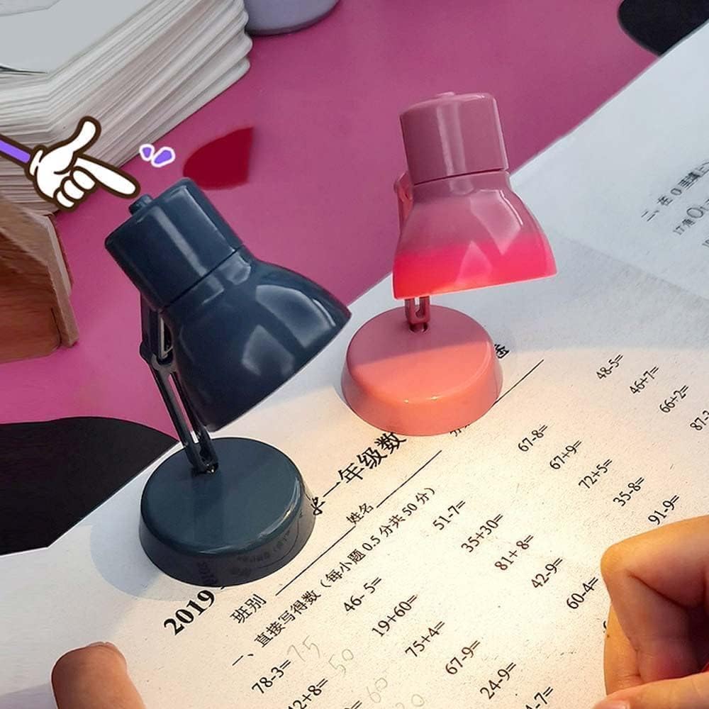 LED Mini Table Lamp, Miniature LED Desk Lamp for Dollhouse, Fold-able Night Reading Book Lamps for Home Room Portable Computer Night Lights Eye Protections(Random Color)