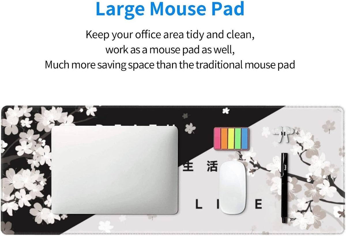 Japanese Mouse Pad, Large Japanese Desk Mat, XL Anime Gaming Keyboard Mat, Non-Slip Rubber Base, Big Extended Desk Protector for Home Office, 31.5”x11.8”