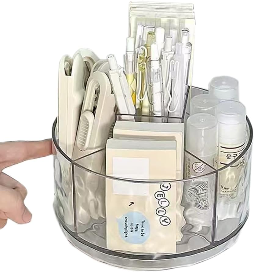 Rotating Pencil Holder, Desk Organizer with Multi-Compartment Design-Stylish, Functional Storage Solution for Home Offices, Classroom, Art Supplies Storage (Transparent white)