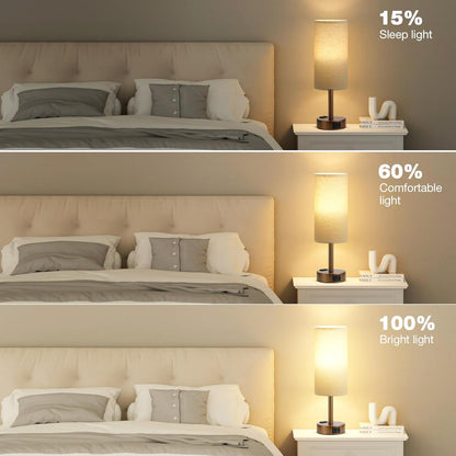 Fenmzee Bedside Table Lamp for Bedroom - Dimmable Touch, USB A+C, AC Outlet