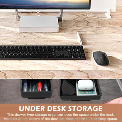 2pcs Under Desk Drawer, Self-Adhesive Pull Out Table Tray, Stick On Desk Drawer Pencil Holder Mounted Desktop Stationery Storage Organizer for Office Supplies & Home Essentials