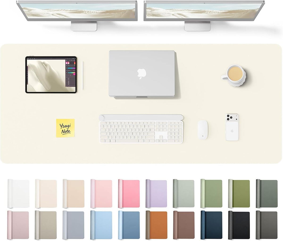 YSAGi Leather Desk Pad Protector, Office Desk Mat, Large Mouse Pad, Non-Slip PU Leather Desk Blotter, Waterproof Laptop Desk Writing Pad for Office and Home (23.6" x 13.8", Eggshell) - Colors A