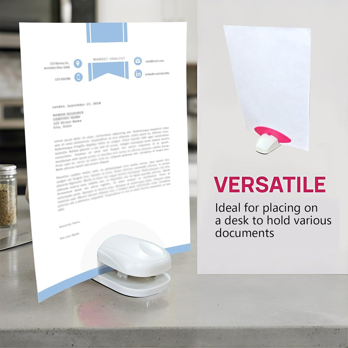 Paper Holder for Typing, White Typing Stand Document Holder with Weighted Base and Clip, Compact Paper Stand for Desk When Typing, Copy Holder for Notes, Forms and Office Work