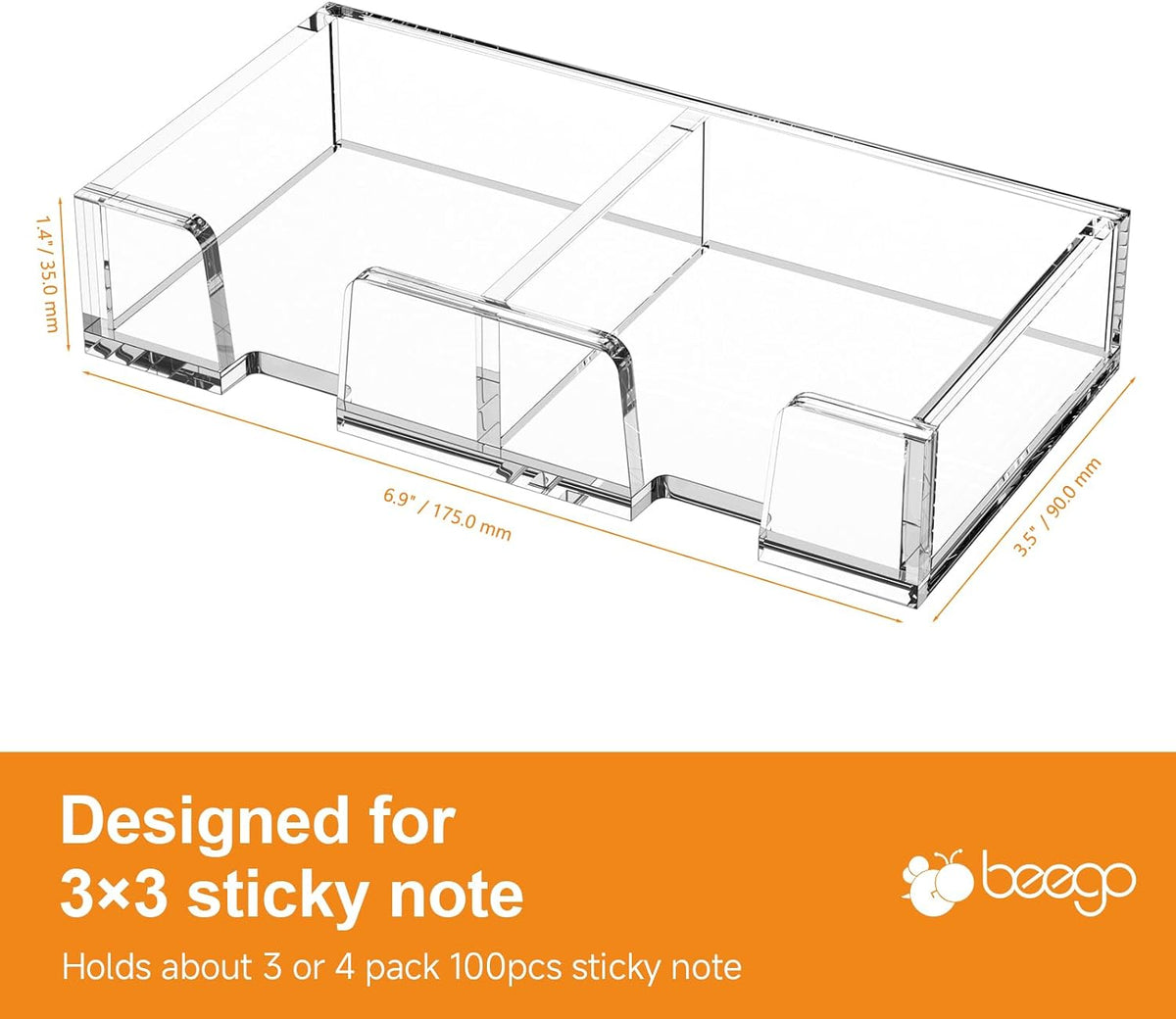 BEEGO Sticky Note Organizer - 4x6 in Crystal Clear Acrylic Notepad Holder & Dispenser for Dorm Room Office Desk Organization