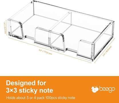 BEEGO Sticky Note Organizer - 4x6 in Crystal Clear Acrylic Notepad Holder & Dispenser for Dorm Room Office Desk Organization