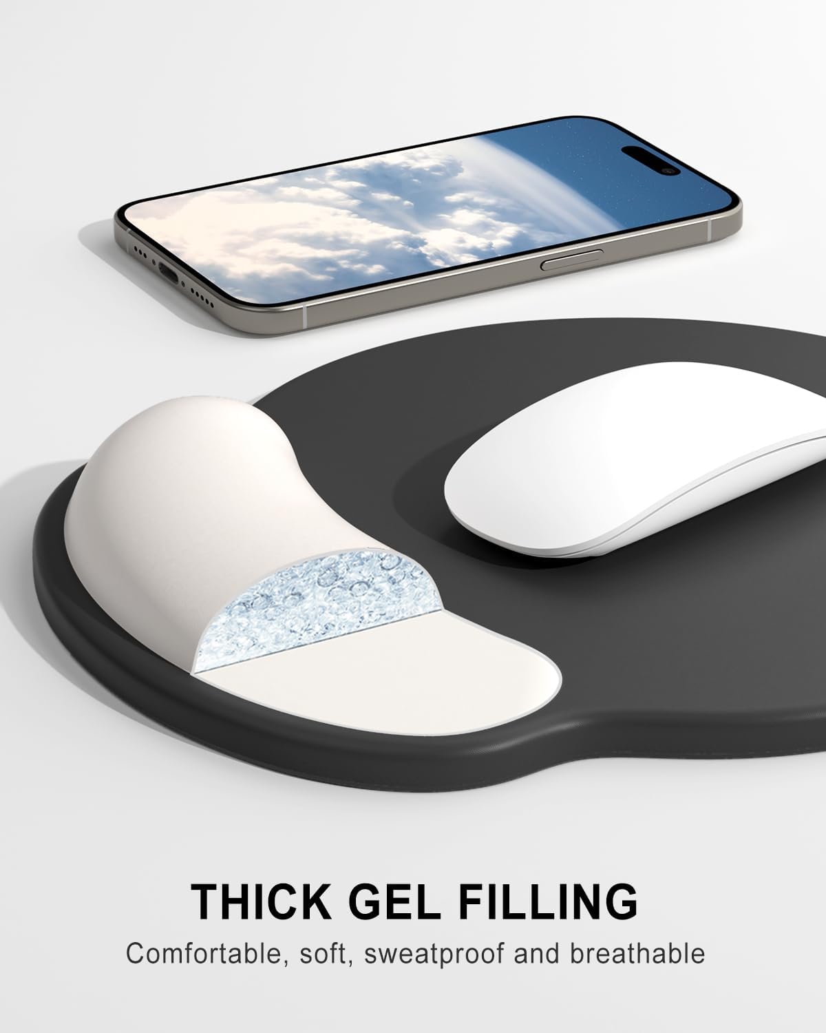 Ergonomic Mouse Pad with Wrist Rest, Comfortable Silicone Non-Slip Computer Pain Relief Gel Mouse Mat with Wrist Support for Gaming, Work, Office, Women & Men, Cute Pattern, Beige
