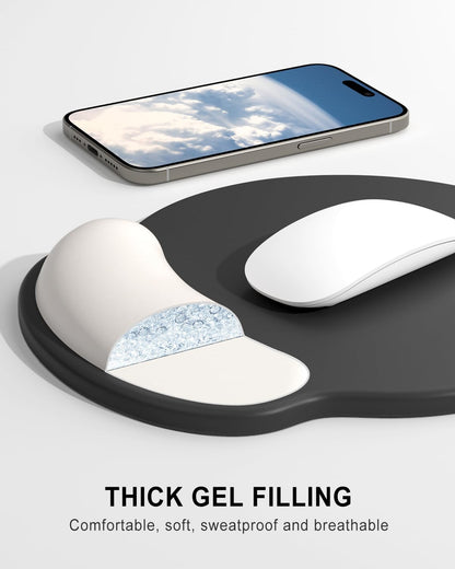 Ergonomic Mouse Pad with Wrist Rest, Comfortable Silicone Non-Slip Computer Pain Relief Gel Mouse Mat with Wrist Support for Gaming, Work, Office, Women & Men, Cute Pattern, Beige