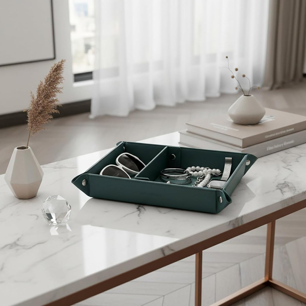 Small Valet Tray, Jewelry Tray for Rings Watches Earrings, Entryway Catchall Caddy for Coins Keys Change, Nightstand Bedside Valet Holder, Trays for Electronic Gadgets, Beige - Colors A