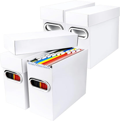 File Organizer Box with Lid & Handle, Thickened Cardboard Hanging File Folder Storage Boxes for Letter Size, Portable Filing Organizer for Office, Home, Classroom, Black