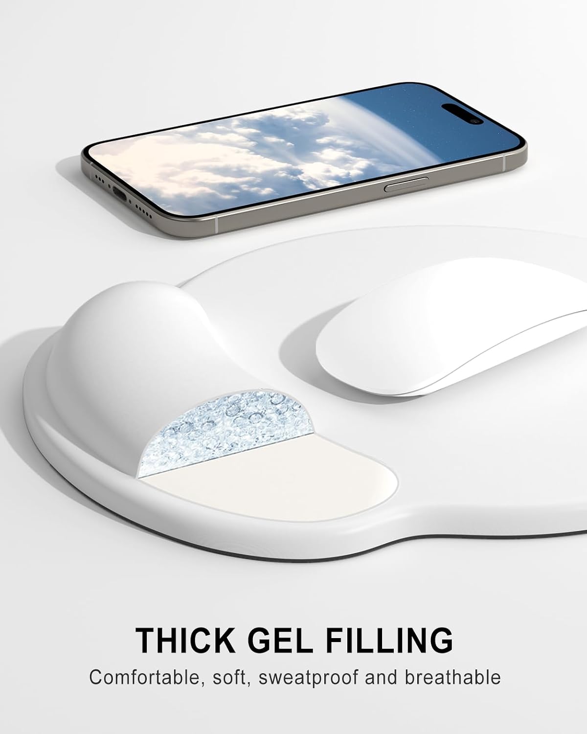 Ergonomic Mouse Pad with Wrist Rest, Comfortable Silicone Non-Slip Computer Pain Relief Gel Mouse Mat with Wrist Support for Gaming, Work, Office, Women & Men, Cute Pattern, Beige