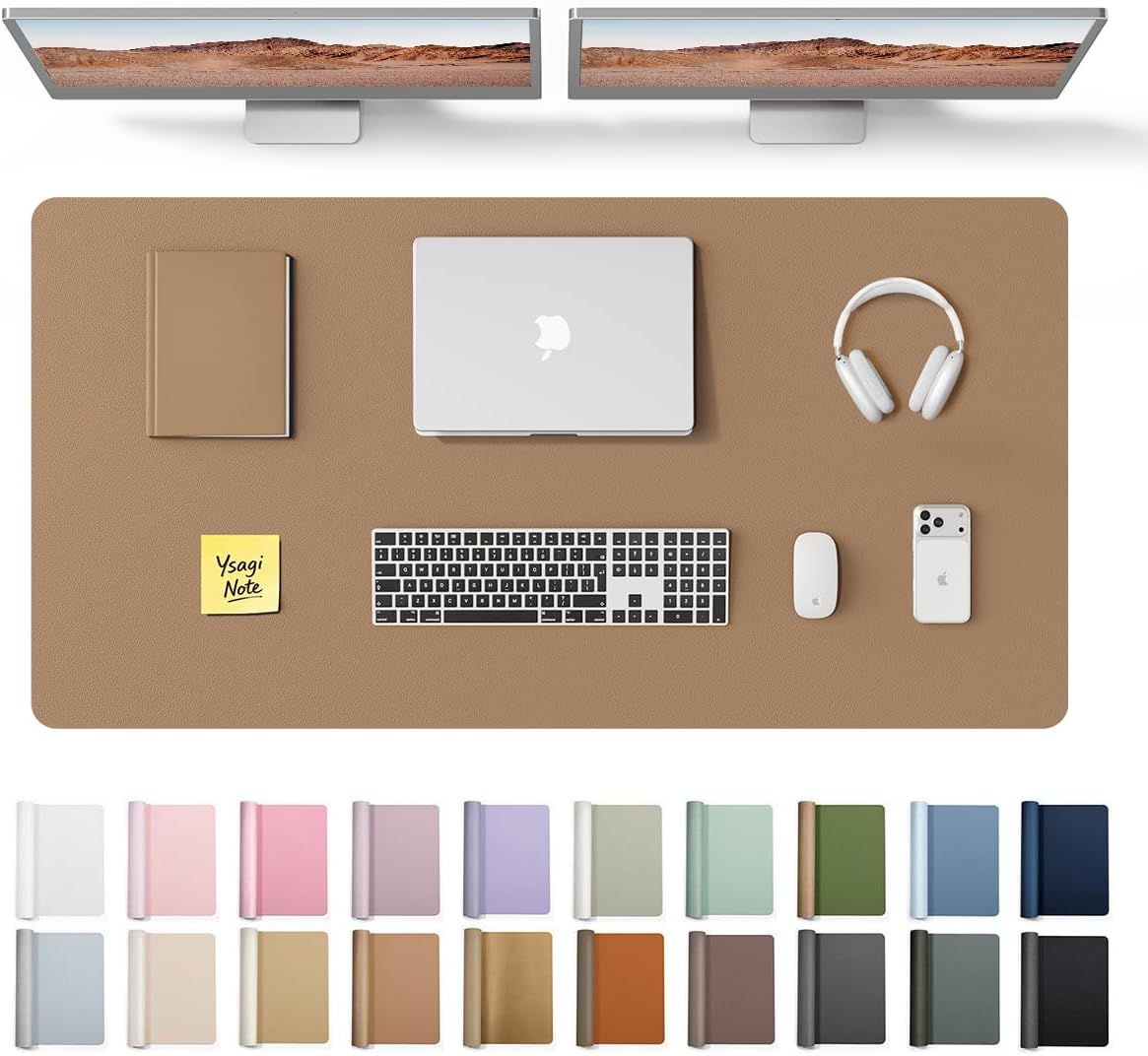 YSAGi Leather Desk Pad Protector, Office Desk Mat, Large Mouse Pad, Non-Slip PU Leather Desk Blotter, Waterproof Laptop Desk Writing Pad for Office and Home (23.6" x 13.8", Eggshell) - Colors A