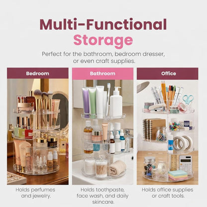 Masirs 360 Rotating Makeup Organizer Countertop - Adjustable Shelf Height - The Perfect Round Spinning Cosmetic Organizer for Bedroom Dresser or Vanity Countertop Storage (Clear)