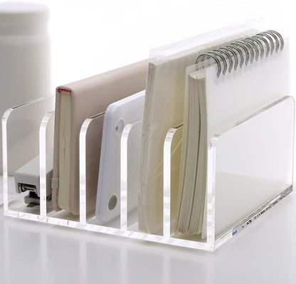 SANRUI Acrylic Mail Sorter Desktop Organizer Holder with Drawer, 5 Compartments Clear Small File Script Letter Document Storage for Desk Bill Filling Envelope Holder Office, Home, School Organization