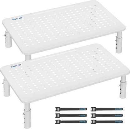 BONTEC Adjustable Monitor Stand Riser with Drawer, Ergonomic Mesh Platform Computer Monitor Stand for Desk, Ventilated Laptop and PC Stand with Cable Management, Supports up to 44lbs