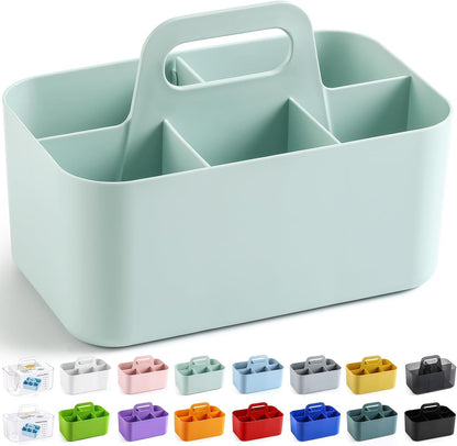 Multiuse Caddy Organizer with Handle, Portable Divided Plastic Tote Bin - Art Craft, Stationary Pen Marker Crayons, Makeup Hair Supplies Storage - Bathroom, Classroom, Dorm, Office, Desk Holder -Black
