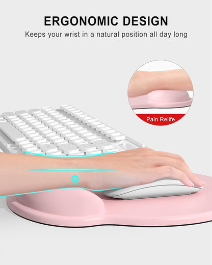 Ergonomic Mouse Pad with Wrist Rest, Comfortable Silicone Non-Slip Computer Pain Relief Gel Mouse Mat with Wrist Support for Gaming, Work, Office, Women & Men, Cute Pattern, Beige