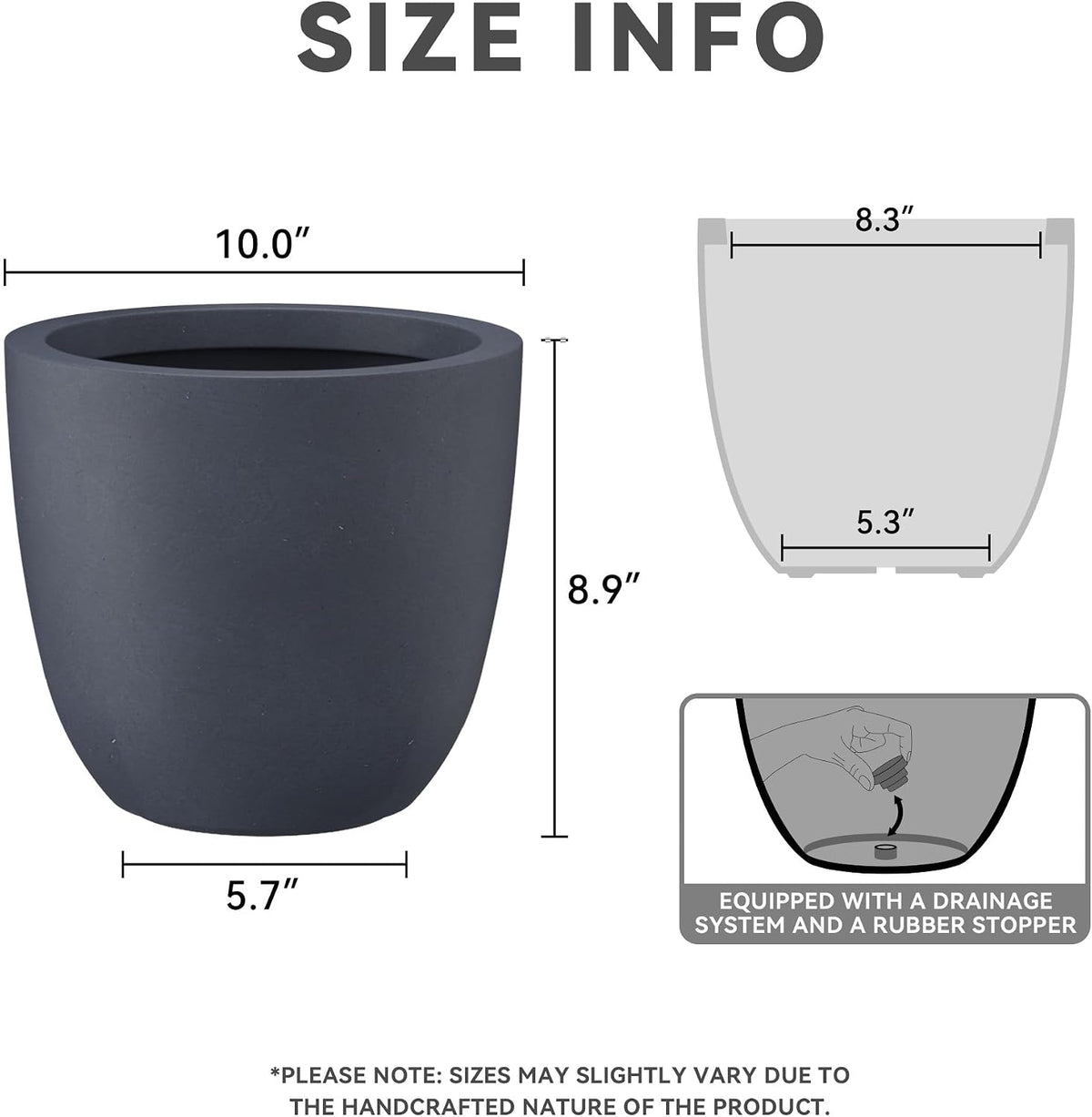 Kante 8.9" H x 10" W Small Concrete Planter, Compact Desktop Plant Pot with Drainage Hole & Rubber Plug – Lightweight Breathable Cement Container for Succulents, Cactus, Herbs, Indoor Outdoor, Gift