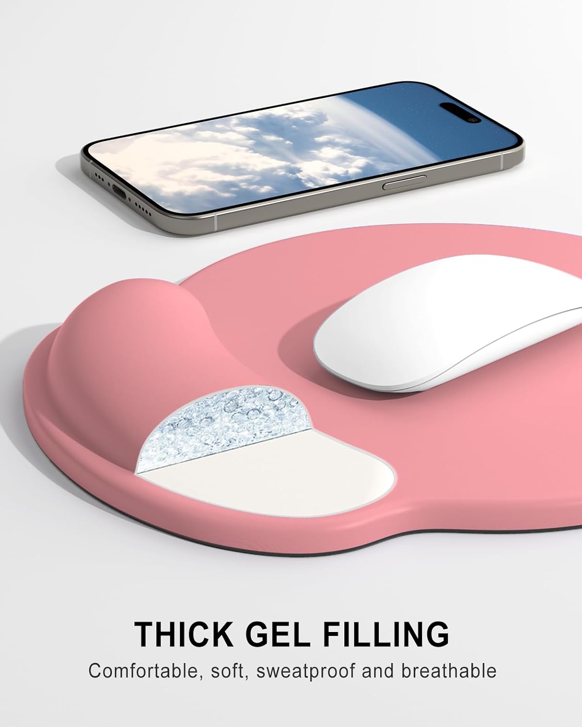 Ergonomic Mouse Pad with Wrist Rest, Comfortable Silicone Non-Slip Computer Pain Relief Gel Mouse Mat with Wrist Support for Gaming, Work, Office, Women & Men, Cute Pattern, Beige