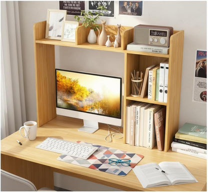 Desktop Bookshelf, Countertop Storage Hutch with 5 Shelves for Computer Desk, Desk 3-Tier Display Rack, Multipurpose Wood Desktop Hutch Storage Organizer for Dorm Office Home