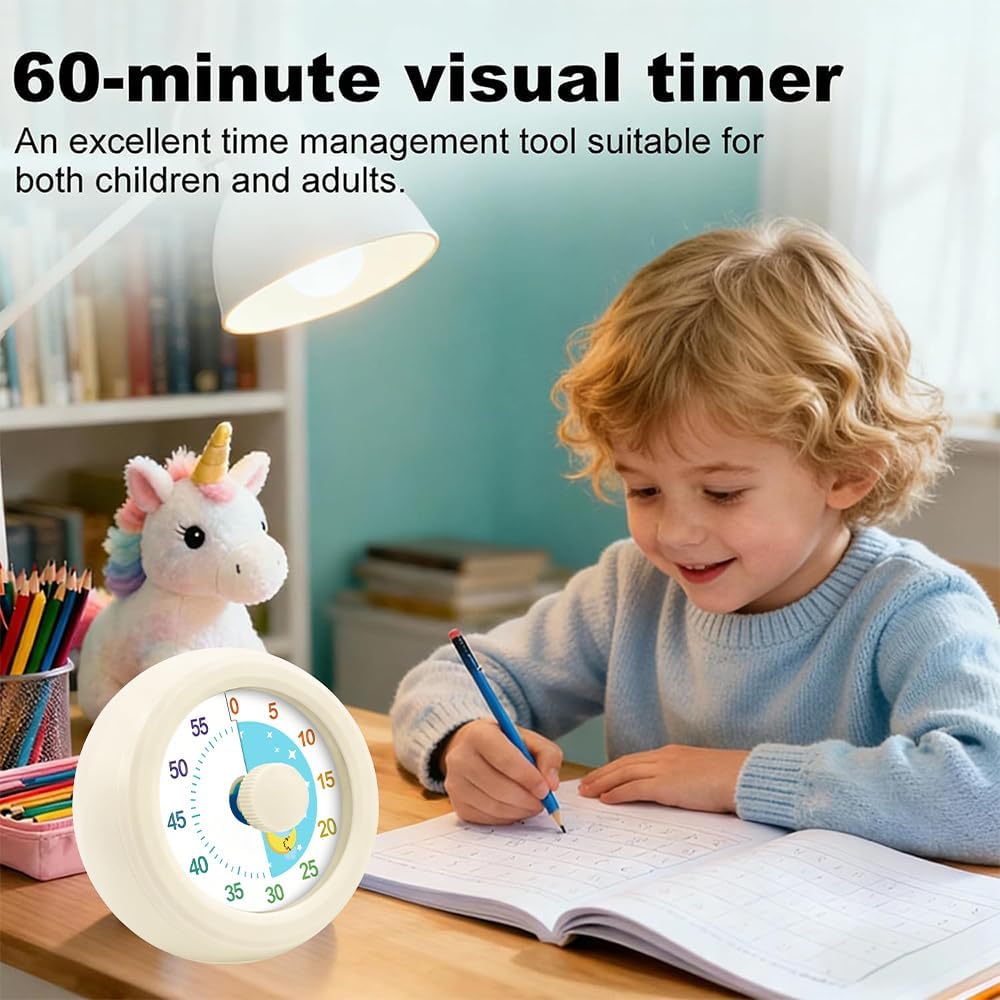 60 Minute Visual Timer with Silent Operation Visual Countdown Timer Rainbow Disk 60 Minute Countdown Timer Task Reminder Home and Kitchen Timer for Kids Desk, Office Meetings (White-Rainbow)