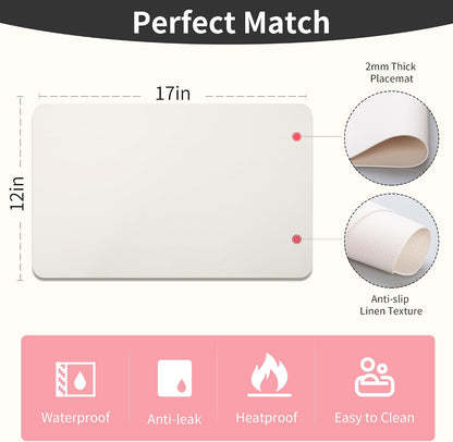 Maxpearl Faux Leather Placemats Set of 6 - Waterproof - Wipe Clean - Heat Resistant - Anti Slip Dining Table Place Mats, Suitable for Indoor & Outdoor Use, 17’’×12’’, Beige
