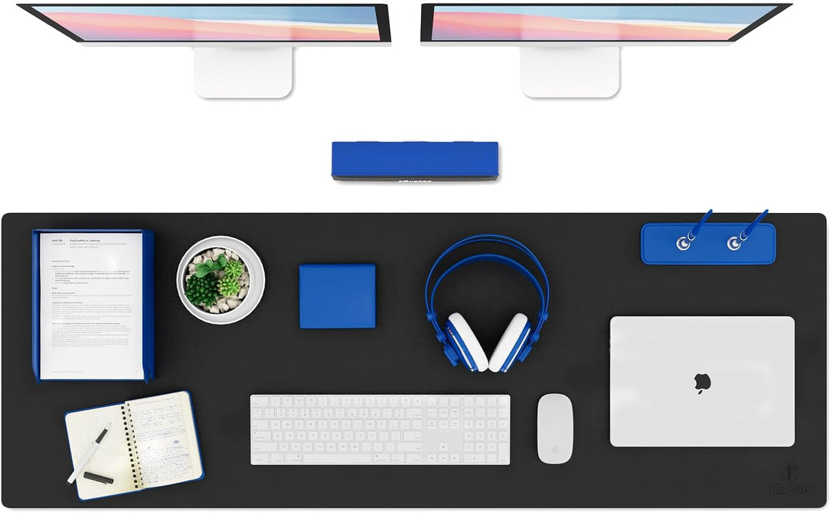 K KNODEL Large Office Leather Desk Mat, Mouse and Keyboard Pad, Computer and Laptop Mat, Desktop Protector and Cover, Writing Pad and Blotter (31.5"x15.7", Black)