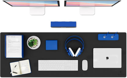 K KNODEL Large Office Leather Desk Mat, Mouse and Keyboard Pad, Computer and Laptop Mat, Desktop Protector and Cover, Writing Pad and Blotter (31.5"x15.7", Black)
