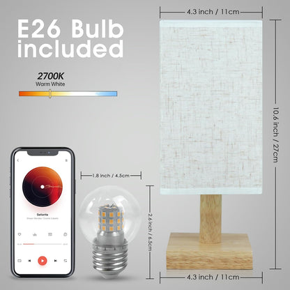 Small Bedside Table Lamp for Bedroom,Natural Round Wood Base&Fabric Linen Shade,Cozy Night Table Light for Study Reading,Minimalist Boho Desk Lamp for Nightstand,Living Room,Nursery,Kitchen,Dorm