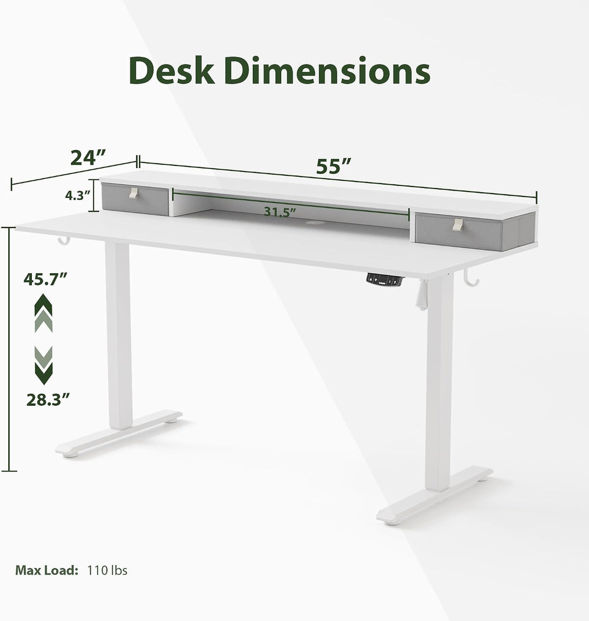 48 * 24 Inch Electric Standing Desk with Shelf & Led, Dark Walnut