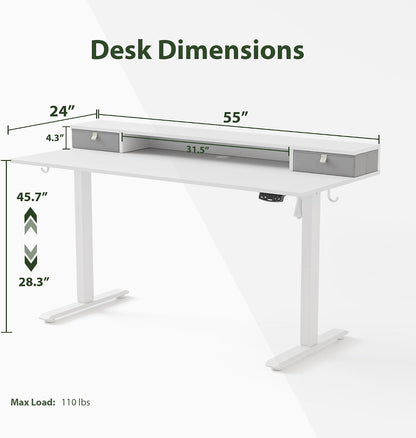 48 * 24 Inch Electric Standing Desk with Shelf & Led, Dark Walnut