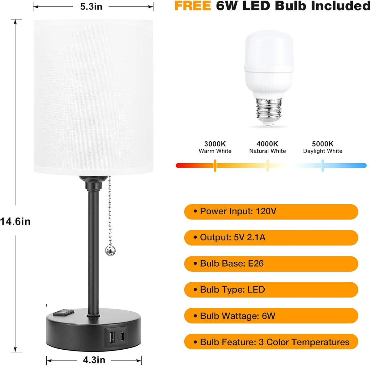 Dicoool Bedside Table Lamp for Bedroom - Small Desk Lamp with USB Ports