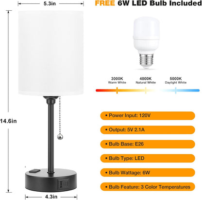 Dicoool Bedside Table Lamp for Bedroom - Small Desk Lamp with USB Ports