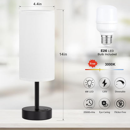 Dicoool Bedside Table Lamp for Bedroom - 3-Way Dimmable Touch Lamp, USB A+C