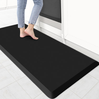 KitchenClouds Kitchen Mat Cushioned Anti Fatigue Rug 17.3"x28" Water Resistant, Non Slip, Standing and Comfort Desk/Floor Mats for House Sink Office (Black)