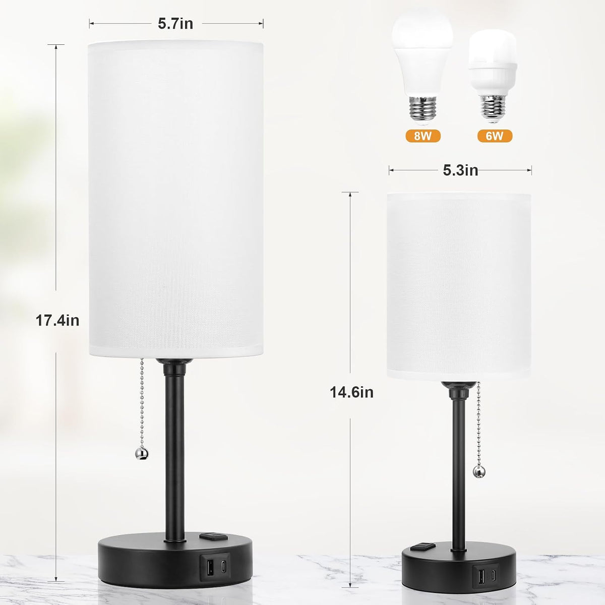 Dicoool Bedside Table Lamp for Bedroom - Small Desk Lamp with USB Ports