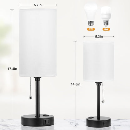 Dicoool Bedside Table Lamp for Bedroom - Small Desk Lamp with USB Ports