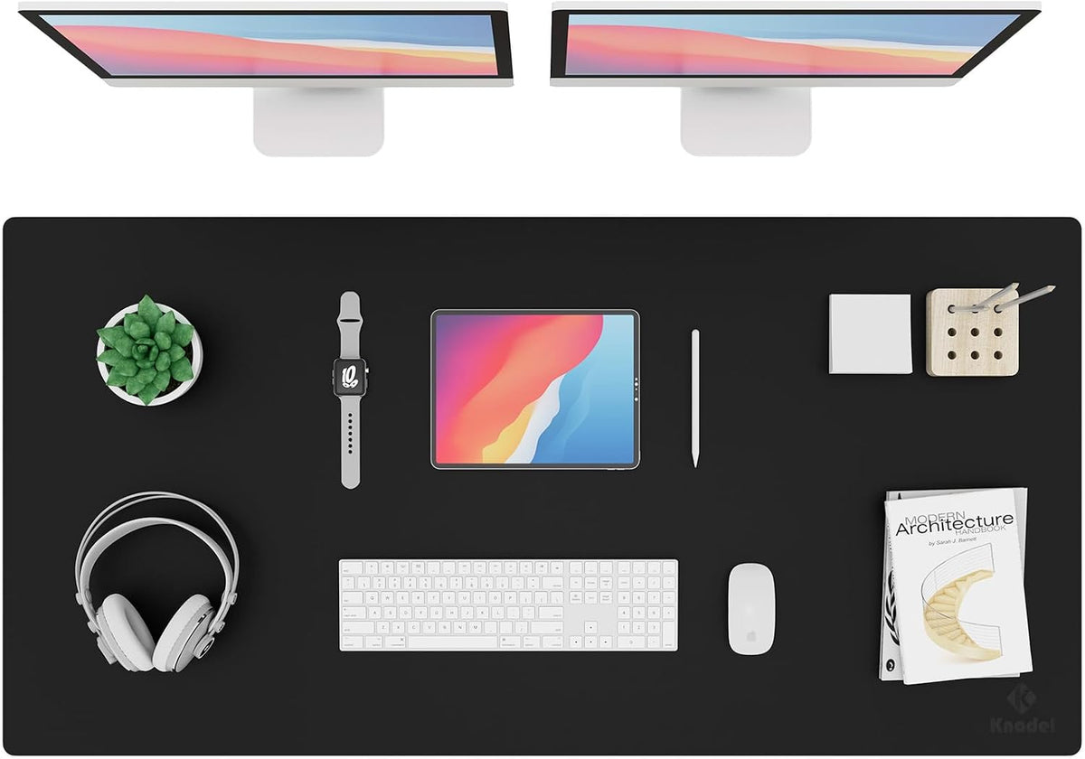 K KNODEL Large Office Leather Desk Mat, Mouse and Keyboard Pad, Computer and Laptop Mat, Desktop Protector and Cover, Writing Pad and Blotter (31.5"x15.7", Black)