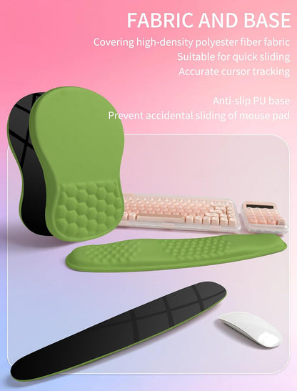2in1 Combination, Wave Keyboard Wrist Rest and Ergonomic Curvature Mouse Pad Wrist Support for Relieve Wrist Pain, Filled with Soft Cushion Memory Foam, Black