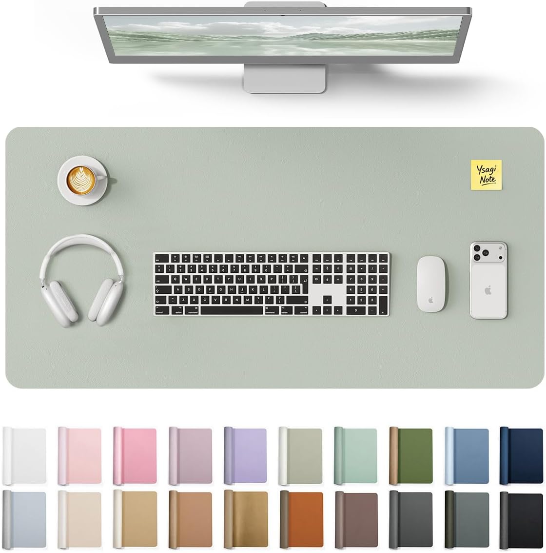 YSAGi Leather Desk Pad Protector, Large Mouse Pad, Non-Slip PU Leather Desk Blotter, Waterproof Writing Pad for Office and Home (31.5" x 15.8", Eggshell) - Colors B