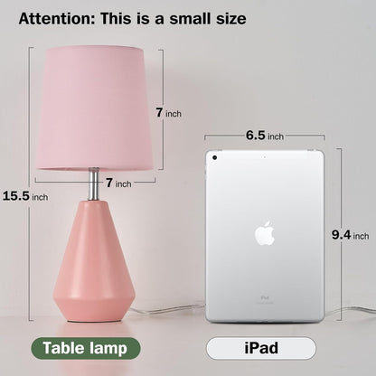 Small Bedside Table Lamp for Bedroom - Reading Desk Lamp with 3 Color Temperatures，15.5" Nightstand Ceramic Lamp with Fabric Shade for Kids Room,Living Room,Dorm,Home Office (Green)