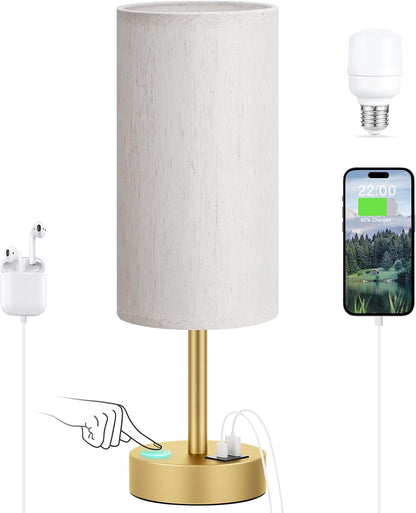 Dicoool Bedside Table Lamp for Bedroom - 3-Way Dimmable Touch Lamp, USB A+C