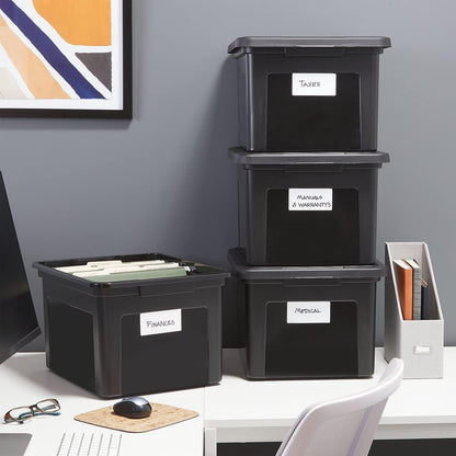Hanging File Folder Box, Storage Bin Organizer, Snap Lid, Clear