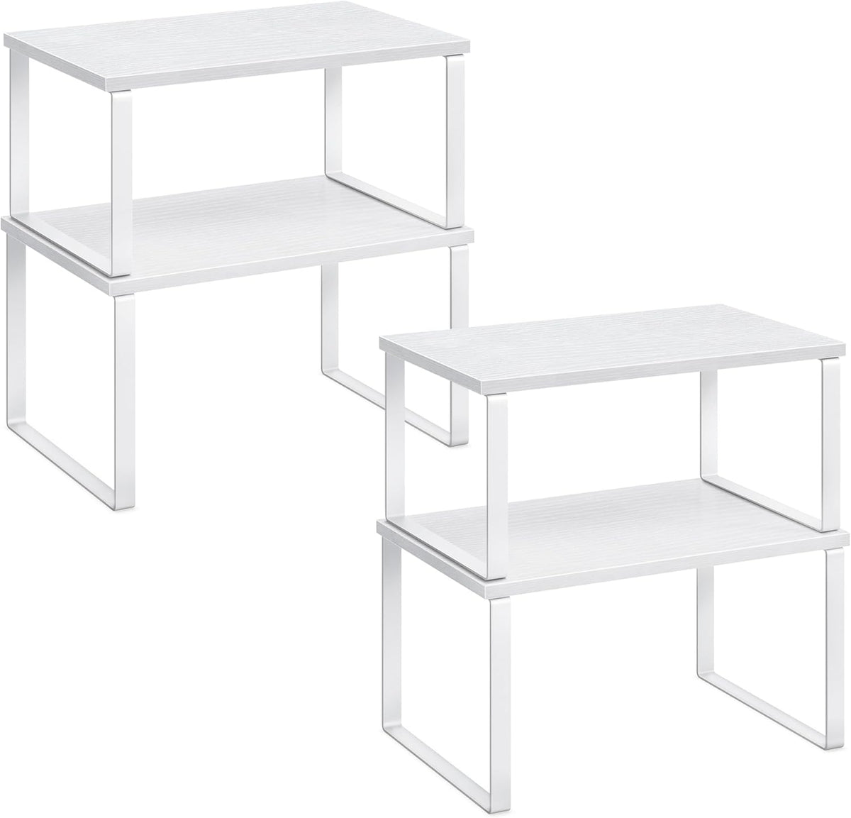 SONGMICS Cabinet Organizer Shelf, Set of 4 Kitchen Counter Shelves, Kitchen Storage, Spice Rack, Stackable, Expandable, Metal and Engineered Wood, Cloud White and Natural Beige UKCS010N01