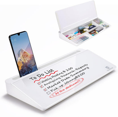 TSJ OFFICE Desktop Whiteboard Dry-Erase-Board - Computer Keyboard Stand White Board Surface Pad with Drawer, Desk Organizers with Accessories for Office, Home, School Supplies - Black