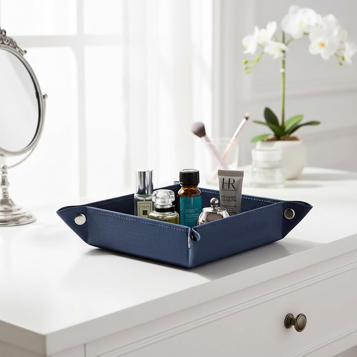 UnionBasic Small Valet Tray, Jewelry Tray for Rings Watches Earrings, Entryway Catchall Caddy for Coins Keys Change, Nightstand Bedside Valet Holder, Trays for Electronic Gadgets, Beige - Colors B