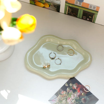 Jewelry Dish Trinket Tray for Women, Ring Dish Holder, Unique Cloud Shape Ceramic Plate Cute Things Vanity Aesthetic Room Decor Mother's Day Birthday (White)