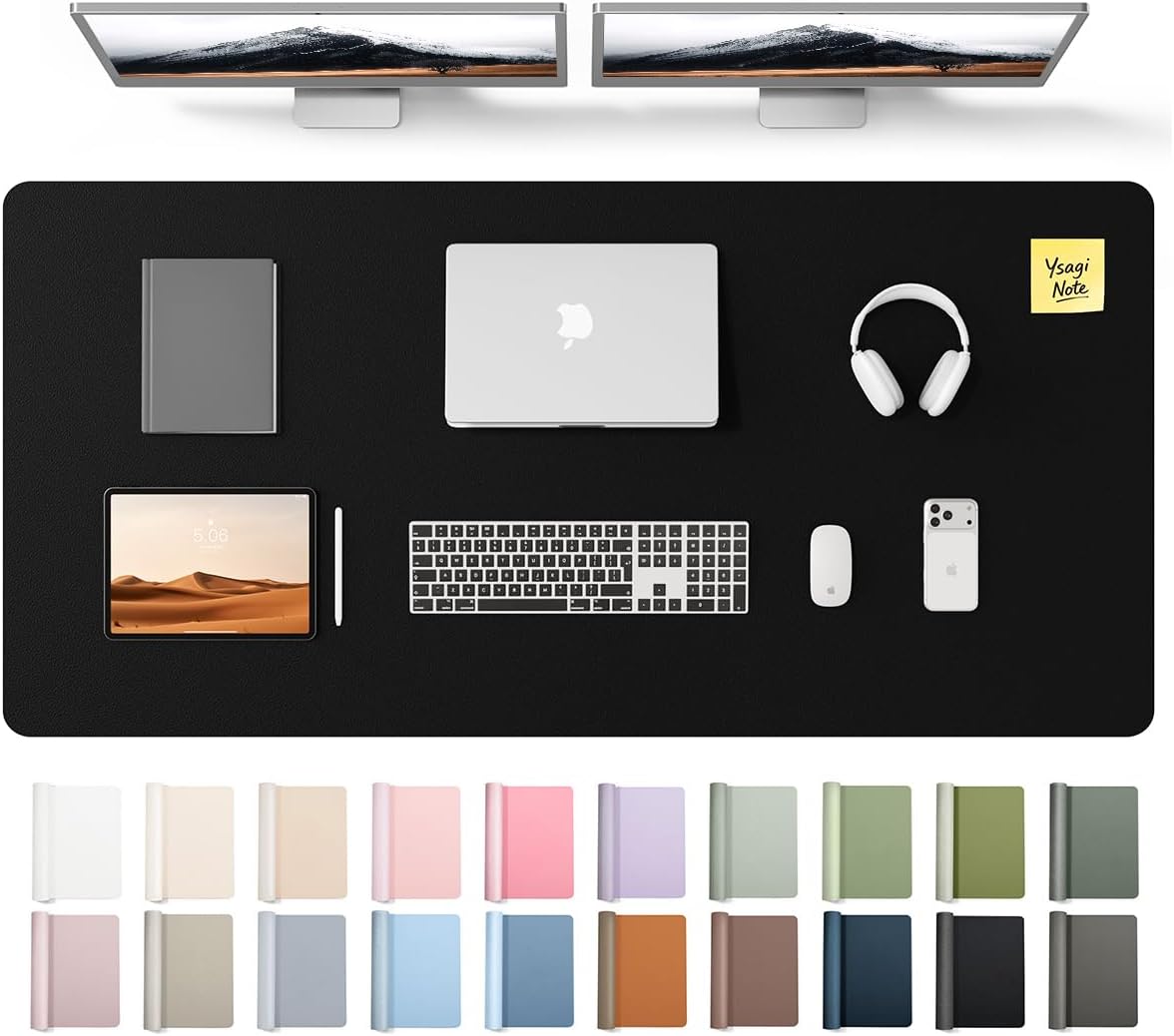 YSAGi Leather Desk Pad Protector, Large Mouse Pad, Non-Slip PU Leather Desk Blotter, Waterproof Writing Pad for Office and Home (31.5" x 15.8", Eggshell) - Colors B
